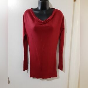 Mexx Red Long Sleeve Top Medium Draped Neckline Lightweight Knit Sweater M